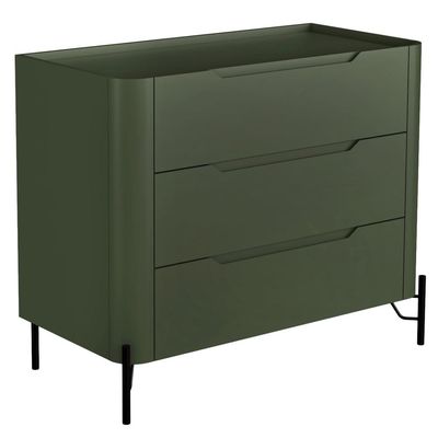 Cômoda Para Quarto Closet Orgânica 3 Gavetas Pés Industrial Preto Bliss I03 Musgo - Lyam Decor