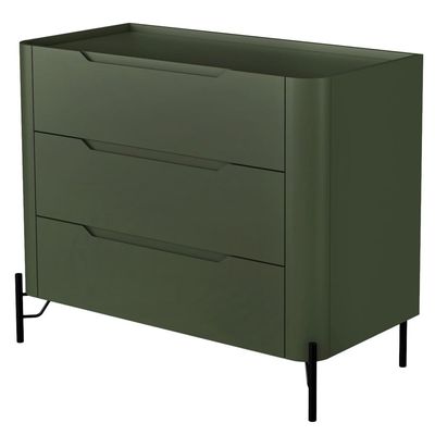 Cômoda Para Quarto Closet Orgânica 3 Gavetas Pés Industrial Preto Bliss I03 Musgo - Lyam Decor