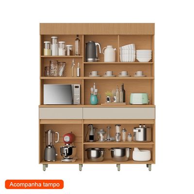 Cozinha Compacta Realeza 100% MDF 5 Portas 2 Gavetas Carvalho e Greice