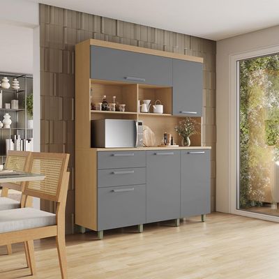 Cozinha Compacta Nobreza 100% MDF 5 Portas 2 Gavetas Carvalho e Titânio
