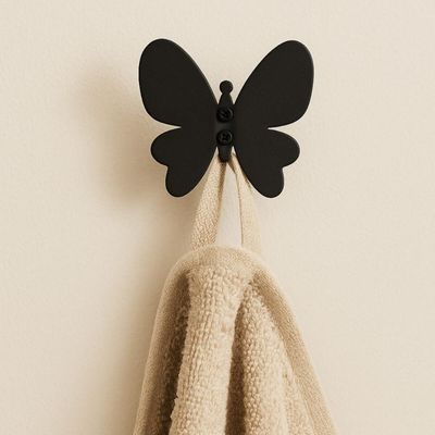Kit 6 Ganchos Cabideiros de Parede Borboleta Pendurar Roupas Closet Provador Luft Masutti Preto