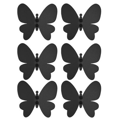 Kit 6 Ganchos Cabideiros de Parede Borboleta Pendurar Roupas Closet Provador Luft Masutti Preto