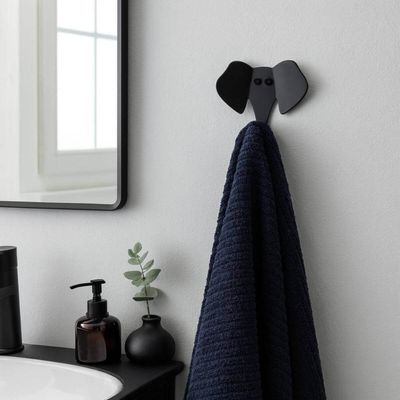 Kit 3 Penduradores Elefante Preto Luft Masutti Aço Carbono Gancho Decorativo de Parede Enfeite