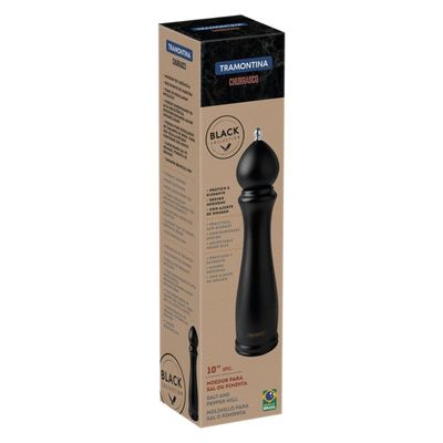 Moedor de Pimenta e Sal Tramontina Churrasco Black em Ceramica com Recipiente de Madeira 10 polegada