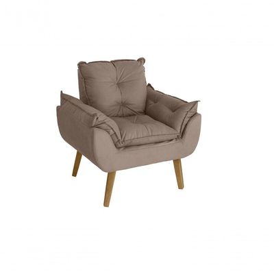 Kit 02 Poltrona Cadeira Decorativa Glamour Com Pés Quadrado Capuccino