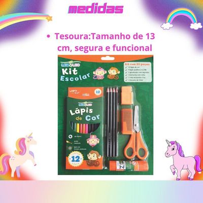 Kit Material Escolar Infantil Com 20 Peças Pintura Lápis De Cor Apontador E Borracha