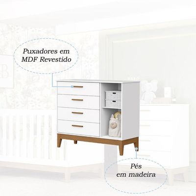 Comoda Sapateira Flip 1 Porta 4 Gavetas Branco Fosco