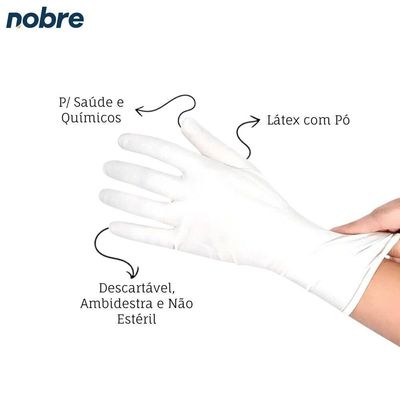 Caixa Com 100 Luvas Látex Com Pó M Nobre Saúde E Químicos Descartável Branca