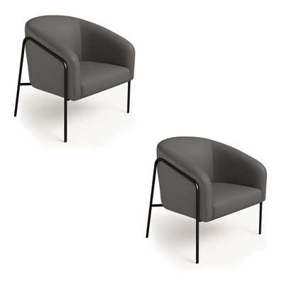 Poltrona Sala Decorativa Kit 2 Stella Base Alta Tubo Preto Sintético Grafite D03 - D'Rossi