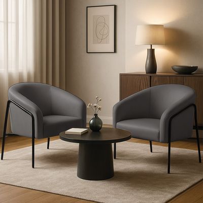 Poltrona Sala Decorativa Kit 2 Stella Base Alta Tubo Preto Sintético Grafite D03 - D'Rossi