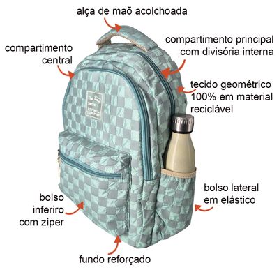 Mochila Feminina Escolar Ecológica Xadrez Delicado XFP01938 azul