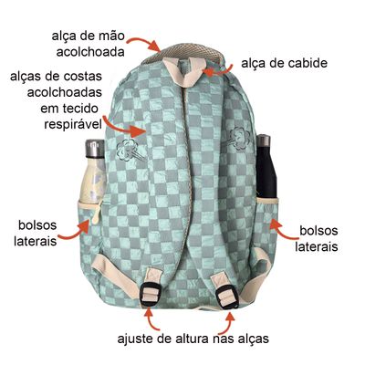 Mochila Feminina Escolar Ecológica Xadrez Delicado XFP01938 azul