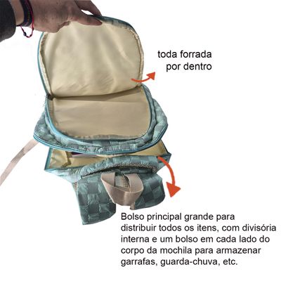 Mochila Feminina Escolar Ecológica Xadrez Delicado XFP01938 azul