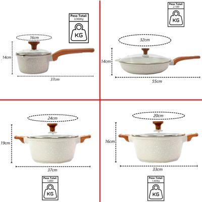 Kit 4pç Caçarolas Frigideiras Antiaderente Temperatti Bianco