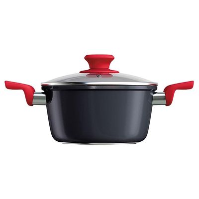 Caçarola Colorstone 5 Camadas Antiaderente 3L Euro Home Preto e Vermelho