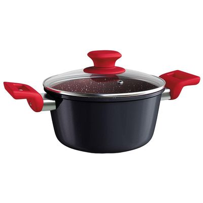 Caçarola Colorstone 5 Camadas Antiaderente 3L Euro Home Preto e Vermelho