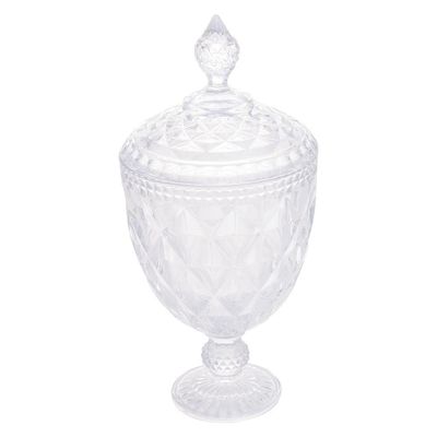 Bomboniere Potiche de Cristal com Pé Diamond 15x32cm Incolor Lyor Transparente