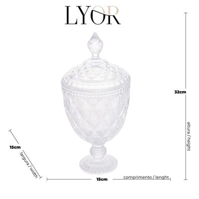 Bomboniere Potiche de Cristal com Pé Diamond 15x32cm Incolor Lyor Transparente