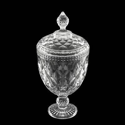 Bomboniere Potiche de Cristal com Pé Diamond 15x32cm Incolor Lyor Transparente