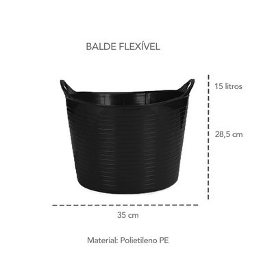 Balde Preto Multiuso Cesto Organizador Flexivel 20L e 15L