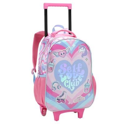 Kit Escolar Feminino Good Vibes Seanite - Mochila com Rodinhas, Lancheira e Estojo