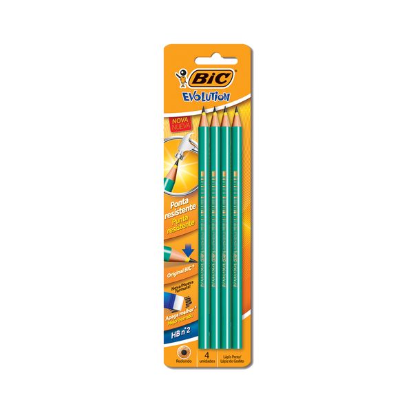 Lápis Grafite Bic Evolution Redondo Verde HB Nº2 com 4 Unidades
