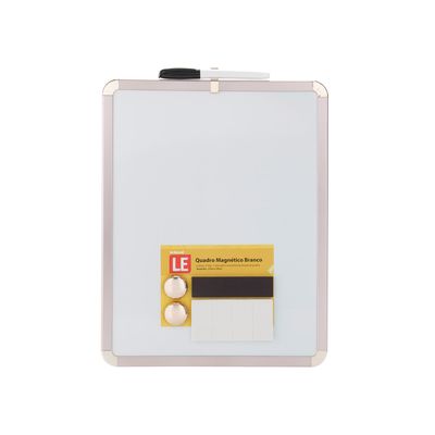 Quadro Magnético Branco Le com 2 Ímãs e Marcador Moldura Rosé 27x35cm