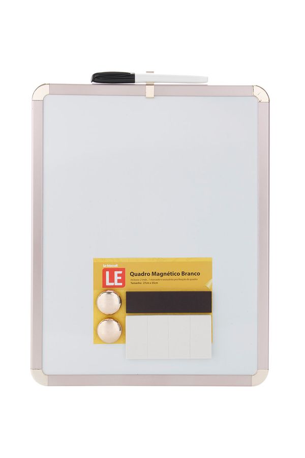 Quadro Magnético Branco Le com 2 Ímãs e Marcador Moldura Rosé 27x35cm