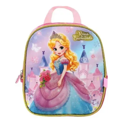 Kit Mochila com Rodinhas, Lancheira e Estojo Escolar Princesa Coroada