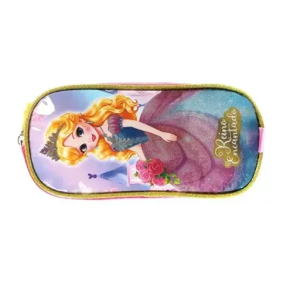 Kit Mochila com Rodinhas, Lancheira e Estojo Escolar Princesa Coroada