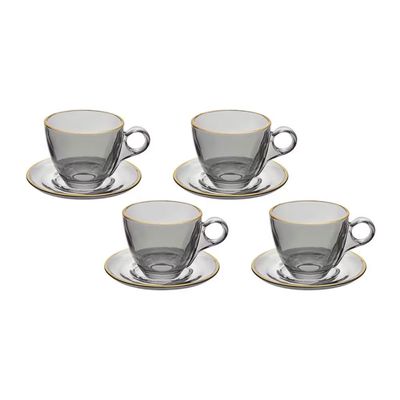 Conjunto de Xi­caras para Chá Hauskraft Menfis com Pires em Cristal Onix 170ml 4 Peças Preto
