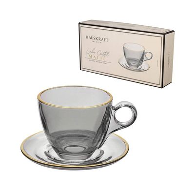 Conjunto de Xi­caras para Chá Hauskraft Menfis com Pires em Cristal Onix 170ml 4 Peças Preto