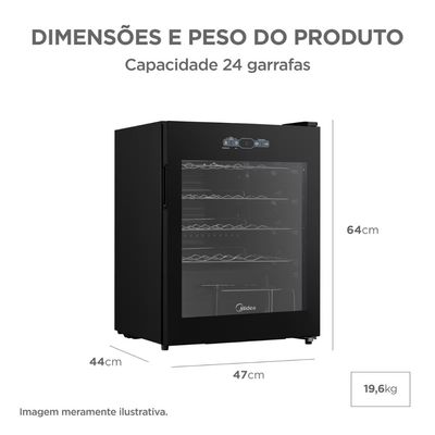 Adega 24 Garrafas MDRW110FGGGL3 Porta de Vidro Painel Touch Midea Preto