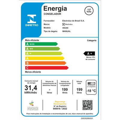 Freezer Horizontal Electrolux Cycle Defrost 199L com função Turbo Freezer Uma Porta (HE200) 127V