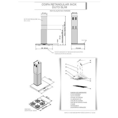 Coifa De Parede 60cm Retangular Duto Slim Nardelli 110V
