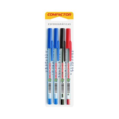 Caneta Esferográfica Compactor 0.7mm Colors com 4 Unidades