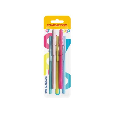 Caneta Esferográfica Compactor Ponta Fina 0.7mm com 05 Unidades Pastel Colors