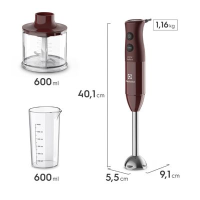 Mixer 3 em 1 Electrolux Vermelho Escuro 600W Haste em Inox e Tecnologia TruFlow (EIB21) 127V