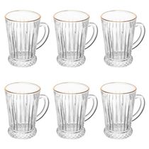 Conjunto Taça Para Cappuccino 6 Peças 210 Ml Deli Diamante Com Fio De Ouro Lyor
