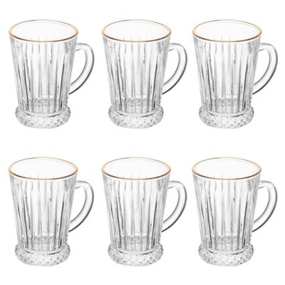 Conjunto Taça Para Cappuccino 6 Peças 210 Ml Deli Diamante Com Fio De Ouro Lyor