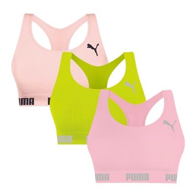 Kit 3 Tops Puma Nadador Sem Costura Feminino P / Rosa/Verde
