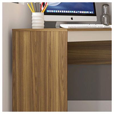 Mesa De Canto L Para Escritório Recta Marrom Bege Caemmun