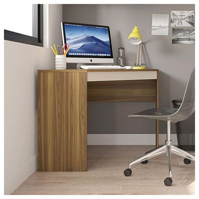Mesa De Canto L Para Escritório Recta Marrom Bege Caemmun
