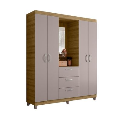 Guarda Roupa Com Espelho 4 Portas 3 Gavetas Mobi Caemmun