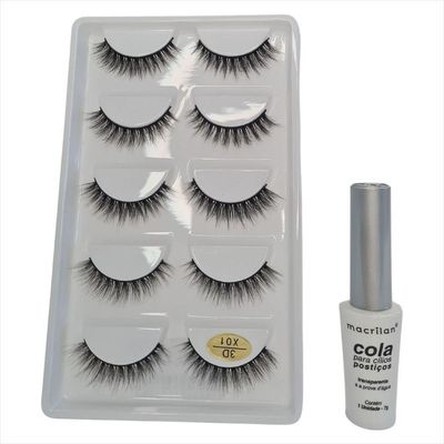 Kit Macrilan Cola Cílios Postiços+cílios 3d 5 Pares X01