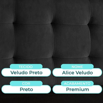 Cabeceira Estofada Queen Alice Nature Veludo Preto 158x136