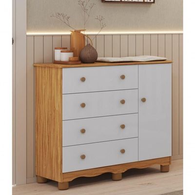 Comoda Junior New 1 Porta 4 Gavetas - Moveis Peroba Amendoa-branco