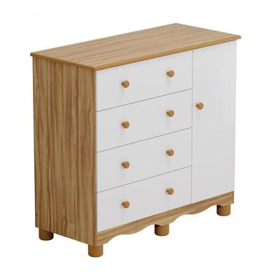 Comoda Junior New 1 Porta 4 Gavetas - Moveis Peroba Amendoa-branco