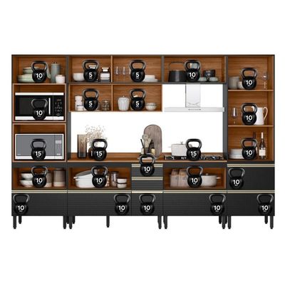 Cozinha Modulada Proença 6 Peças Com Cristaleira E Balcão 120cm Nogueira Touch/Carbono Prime Tx - Demartêz