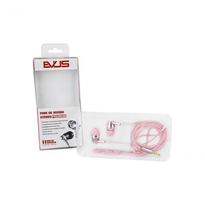 Fone De Ouvido Evus F-09 Intra Auricular Premium Rosa
